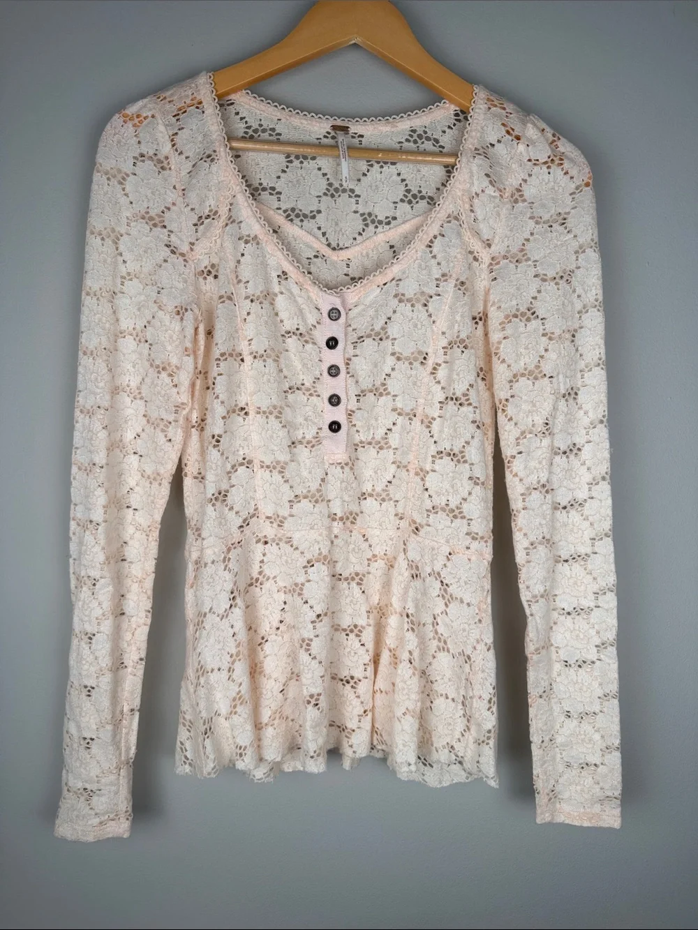 Free People Coquette Fairycore Pink Lace Henley Peplum